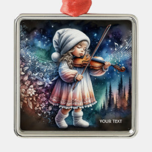 Fantasy Cute Girl Music Violin Metal Ornament