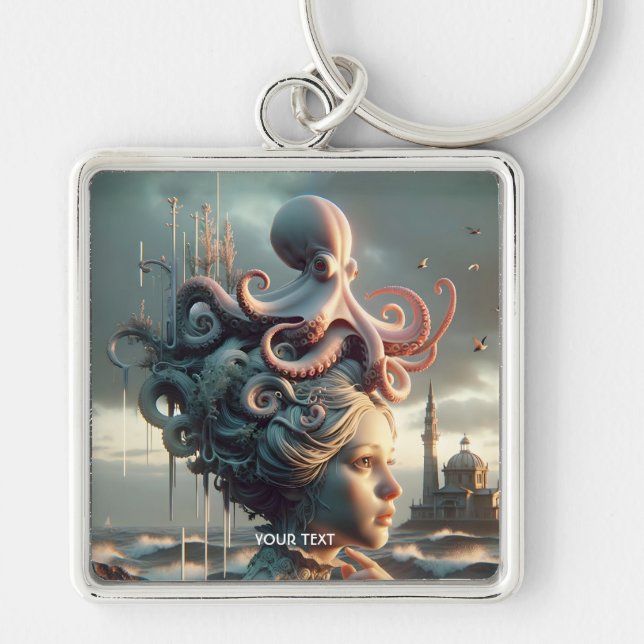 Fantasy Cute Girl Octopus Sea Keychain (Front)