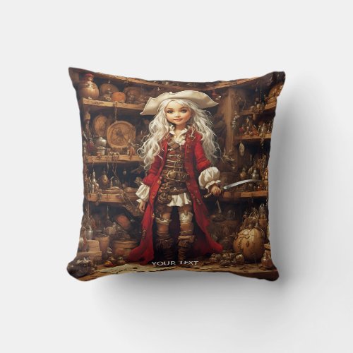Fantasy Cute Girl Pirate Hat Throw Pillow