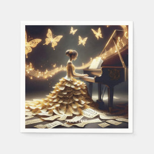 Fantasy Cute Girl Playing Piano Napkins