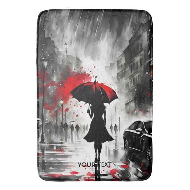 Fantasy Cute Girl Rain Umbrella Bath Mat (Front Vertical)