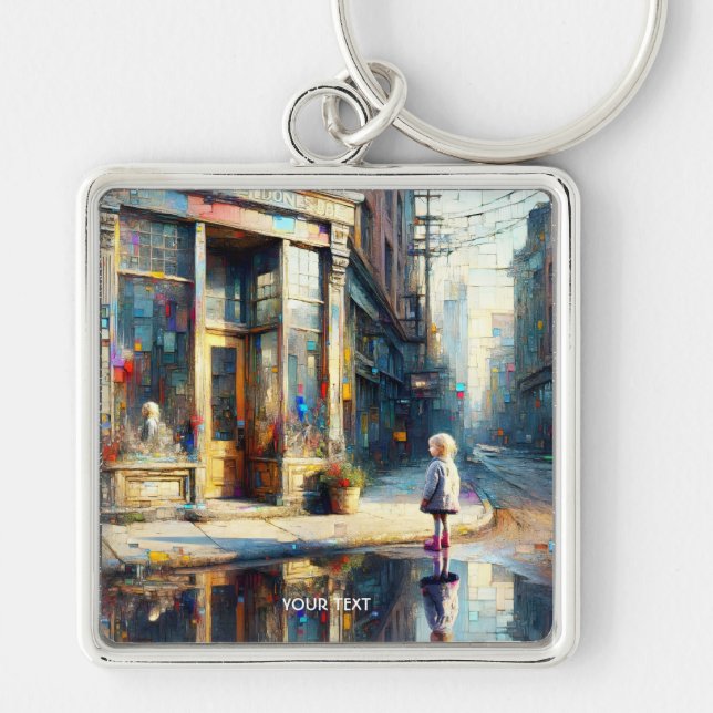 Fantasy Cute Girl Shop Window Keychain (Front)
