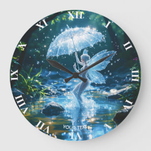 Fantasy Cute Girl Water Umbrella Large Clock