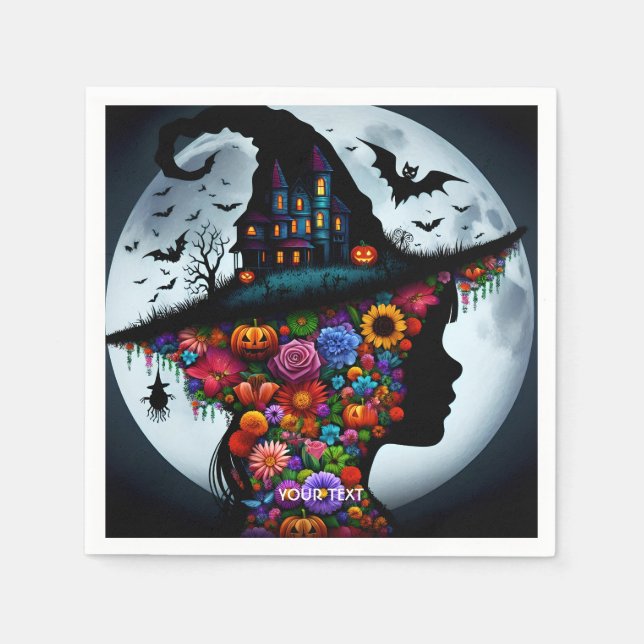 Fantasy Cute Girl Witch Halloween Napkins (Front)