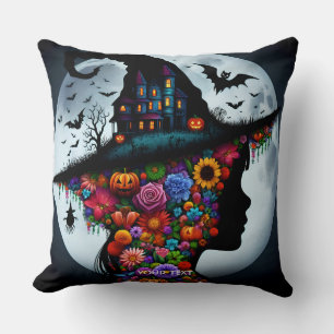 Fantasy Cute Girl Witch Halloween Throw Pillow