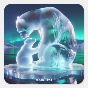 Fantasy Cute Glass Cub Bear Square Sticker