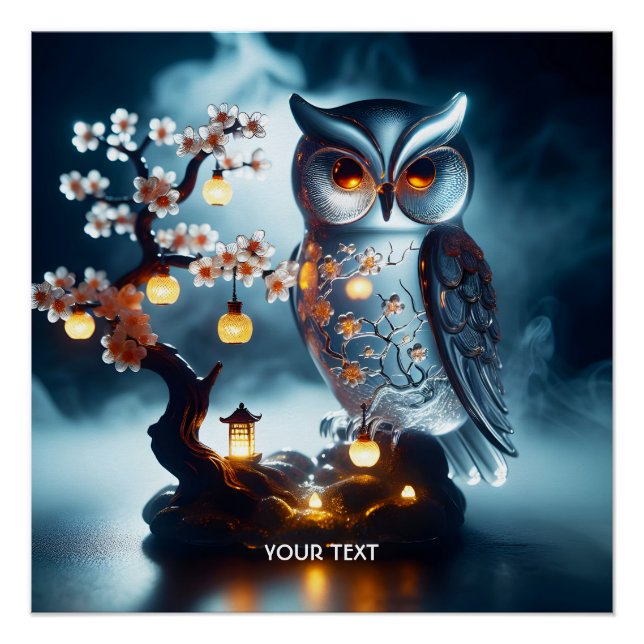 Fantasy Cute Glass Owl Sakura Poster (Front)