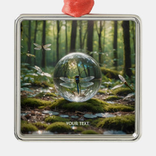 Fantasy Cute Glass Sphere Dragonfly Metal Ornament
