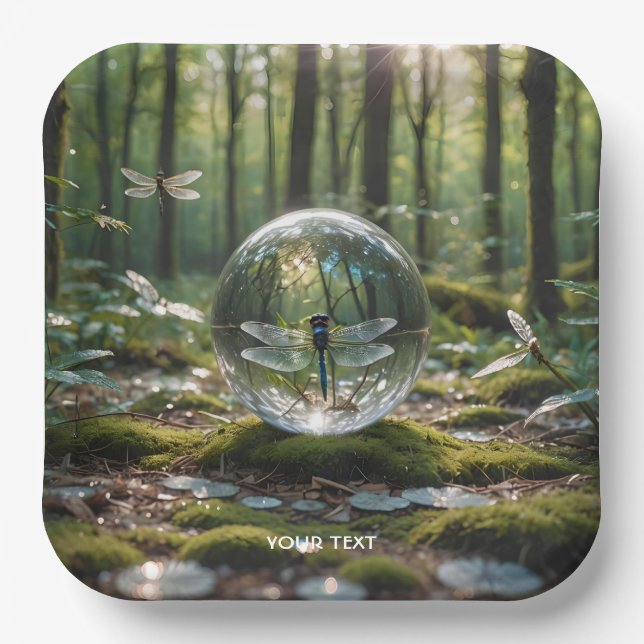 Fantasy Cute Glass Sphere Dragonfly Paper Plates (Front)