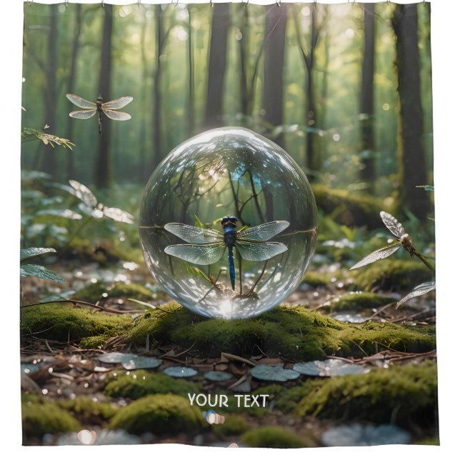 Fantasy Cute Glass Sphere Dragonfly Shower Curtain (Front)