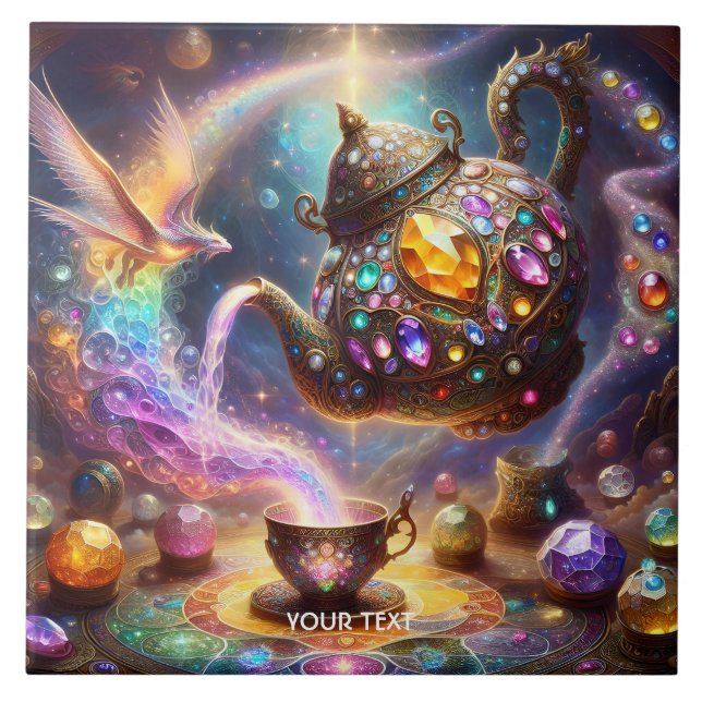 Fantasy Cute Glass Tea Kettle Ceramic Tile (Front)
