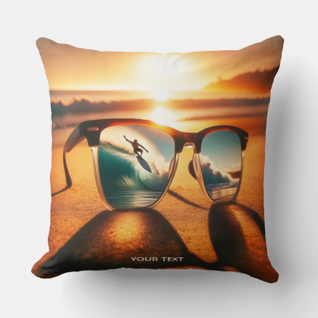 Fantasy Cute  Glasses Sunset Beach Throw Pillow (Front)