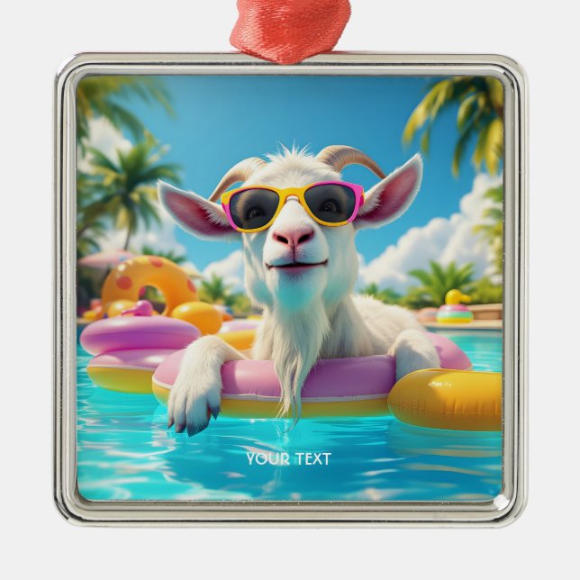 Fantasy Cute Goat Float Glasses Metal Ornament (Front)