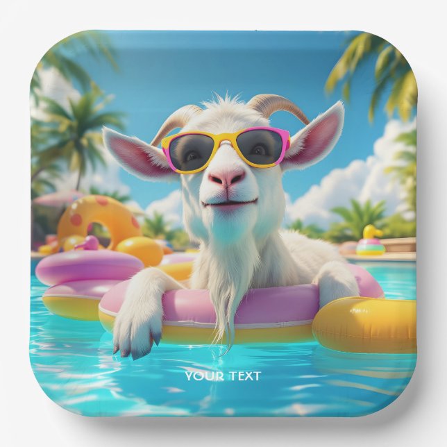 Fantasy Cute Goat Float Glasses Paper Plates (Front)