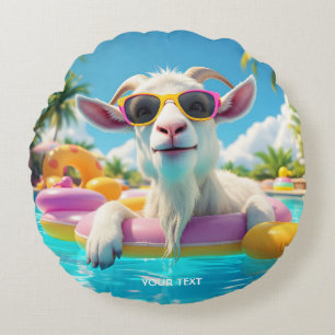 Fantasy Cute Goat Float Glasses Round Pillow