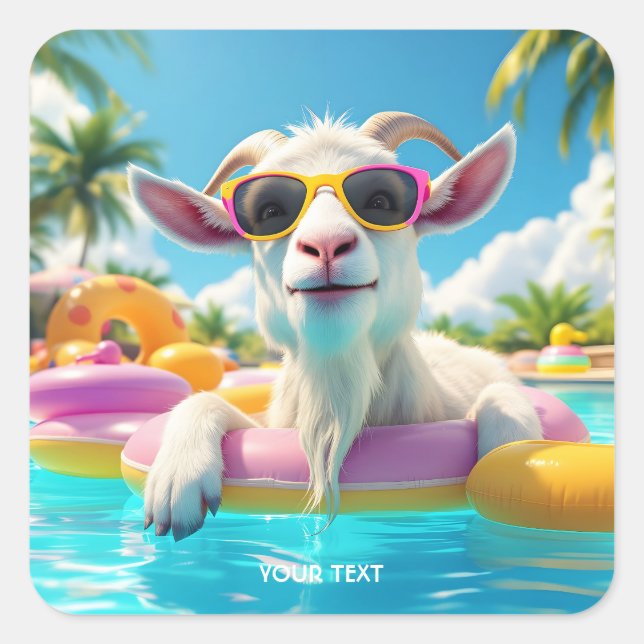 Fantasy Cute Goat Float Glasses Square Sticker (Front)