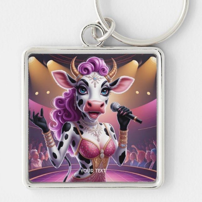 Fantasy Cute Gorgeous Cow Popstar Keychain (Front)