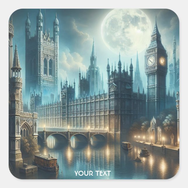 Fantasy Cute Gothic London Night Square Sticker (Front)