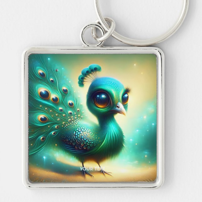 Fantasy Cute  Green Baby Peacock Keychain (Front)