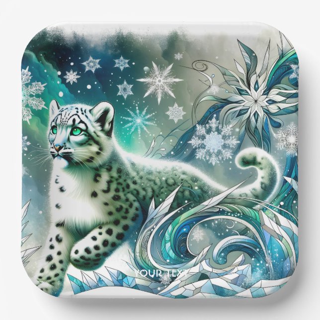 Fantasy Cute Green Eyes Leopard Paper Plates (Front)