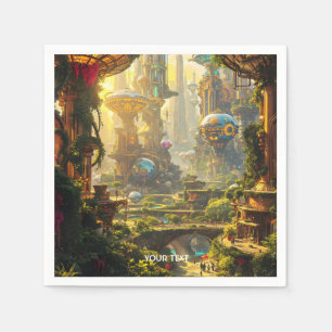 Fantasy Cute Green Future City Napkins