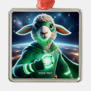 Fantasy Cute Green Super Lamb Metal Ornament