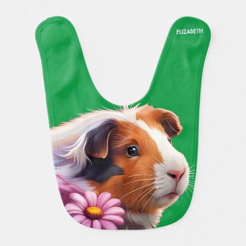 Fantasy Cute Guinea Pig Flowers Baby Bib