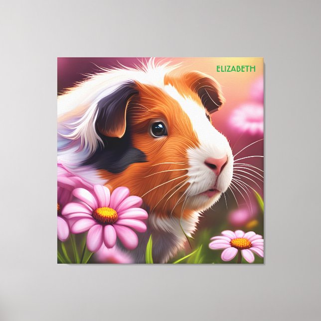 Fantasy Cute Guinea Pig Flowers Canvas Print (Front)