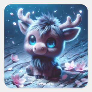 Fantasy Cute Happy Baby Moose Square Sticker