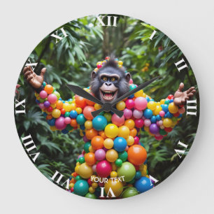 Fantasy Cute Happy Colorful Monkey Large Clock