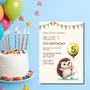 Fantasy Cute Happy Hedgehog Balloon Birthday Invitation