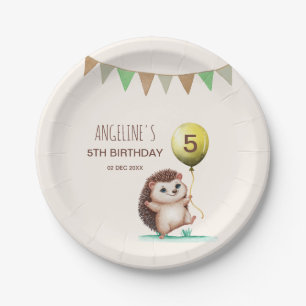 Fantasy Cute Happy Hedgehog Balloon Birthday Paper Plates