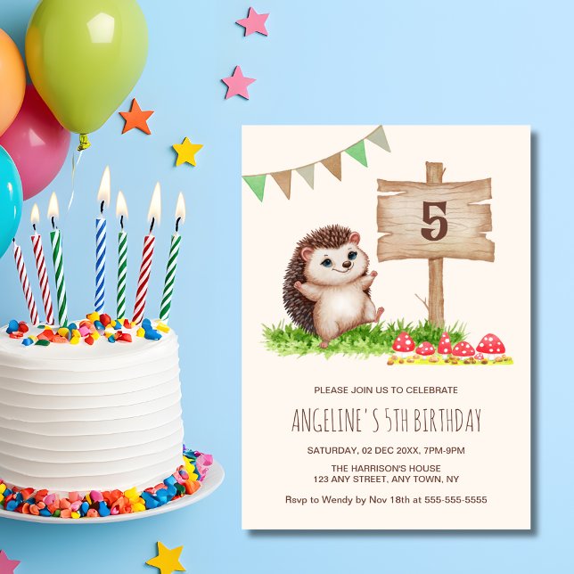 Fantasy Cute Happy Hedgehog Forest Birthday  Invitation (Creator Uploaded)