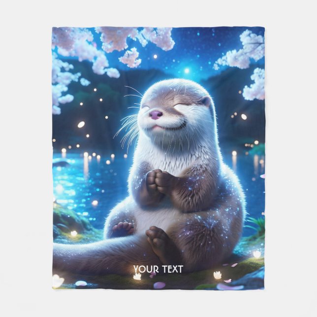 Fantasy Cute Happy Otter Night Fleece Blanket (Front)