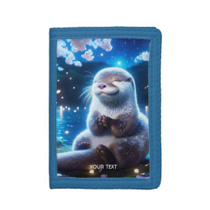 Fantasy Cute Happy Otter Night Trifold Wallet
