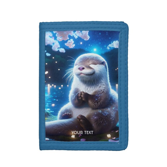 Fantasy Cute Happy Otter Night Trifold Wallet (Front Vertical)
