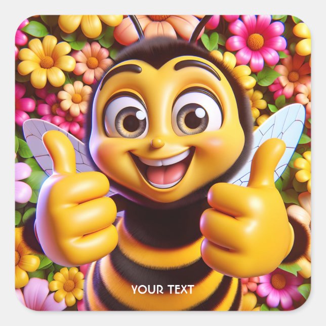 Fantasy Cute Happy Smiling Bee Square Sticker (Front)