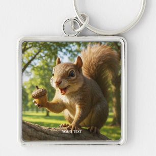 Fantasy Cute Happy Squirrel Forest Keychain