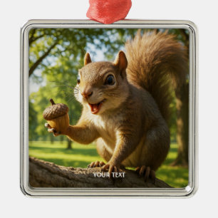 Fantasy Cute Happy Squirrel Forest Metal Ornament