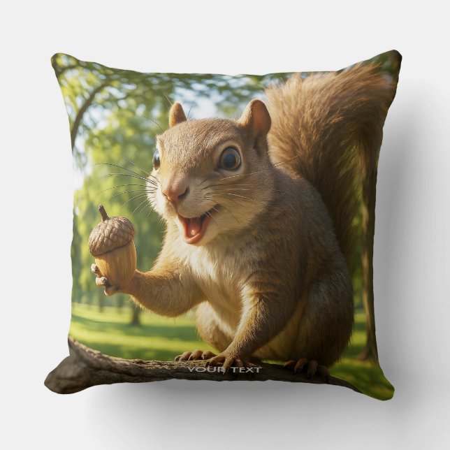 Fantasy Cute Happy Squirrel Forest Throw Pillow (Front)