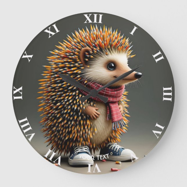 Fantasy Cute Hedgehog Sharp Needles Large Clock (Front)