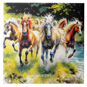 Fantasy Cute Herd Wild Horses Ceramic Tile