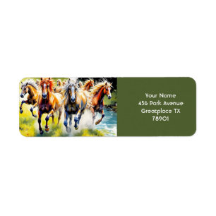 Fantasy Cute Herd Wild Horses Label