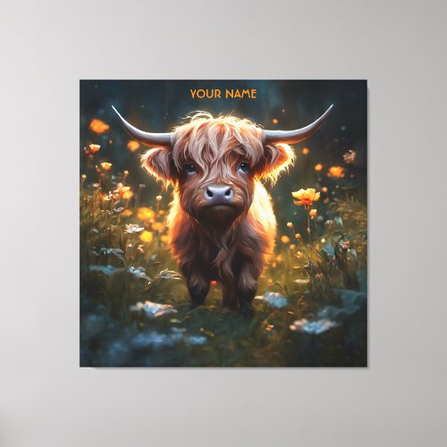 Fantasy Cute Highland Baby Cow Canvas Print