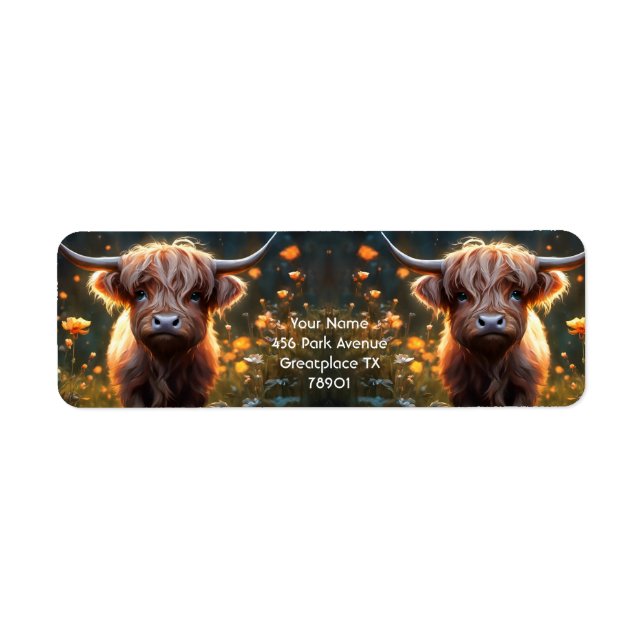 Fantasy Cute Highland Baby Cow Label (Front)