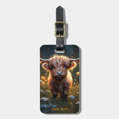 Fantasy Cute Highland Baby Cow Luggage Tag