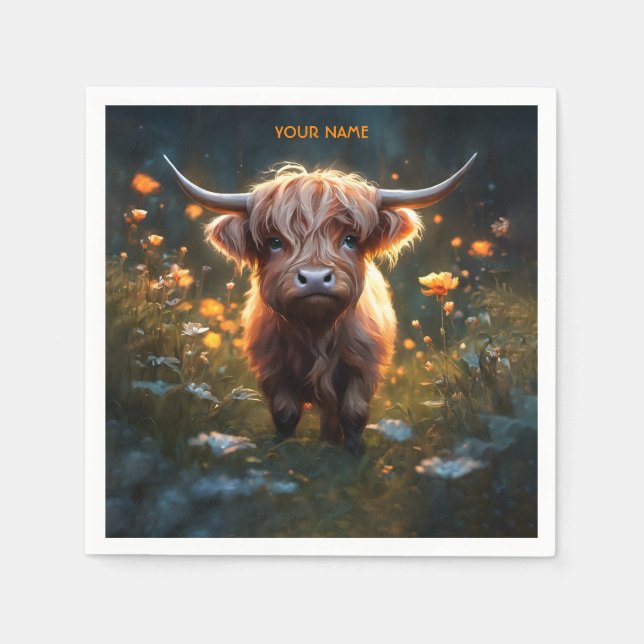 Fantasy Cute Highland Baby Cow Napkins (Front)