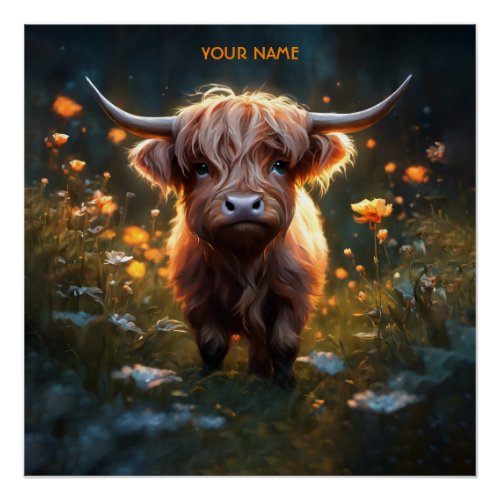 Fantasy Cute Highland Baby Cow Poster