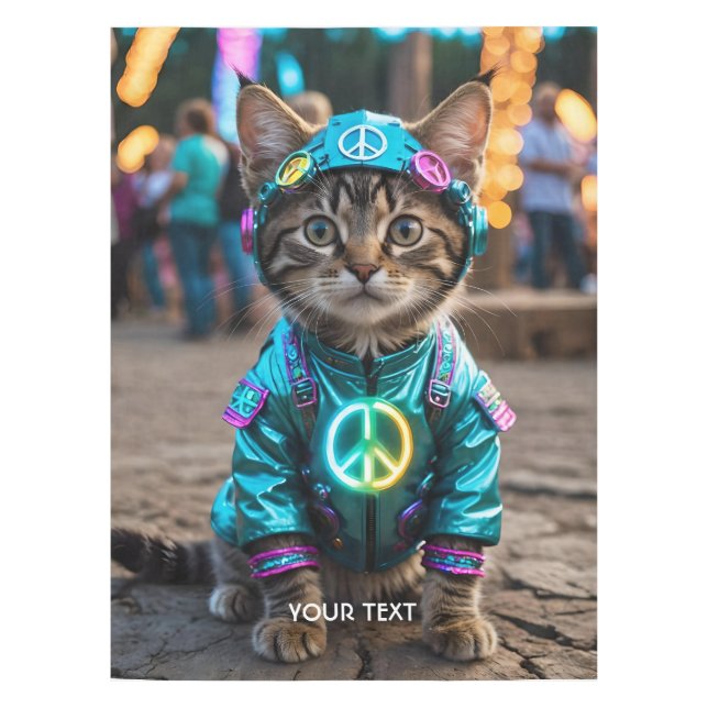Fantasy Cute Hippie Cat Festival Tablecloth (Front)