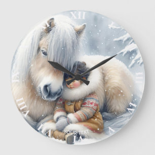 Fantasy Cute Horse Girl Winter Large Clock